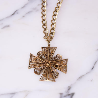 Vintage Art Mode Maltese Cross Pendant with Floral Enamel Details and Seed Pearls by Vintage Meet Modern  - Vintage Meet Modern Vintage Jewelry - Chicago, Illinois - #oldhollywoodglamour #vintagemeetmodern #designervintage #jewelrybox #antiquejewelry #vintagejewelry