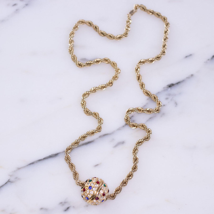 Vintage Multi Color Rhinestone Ball Pendant Necklace by Vintage Meet Modern - Vintage Meet Modern Vintage Jewelry - Chicago, Illinois - #oldhollywoodglamour #vintagemeetmodern #designervintage #jewelrybox #antiquejewelry #vintagejewelry