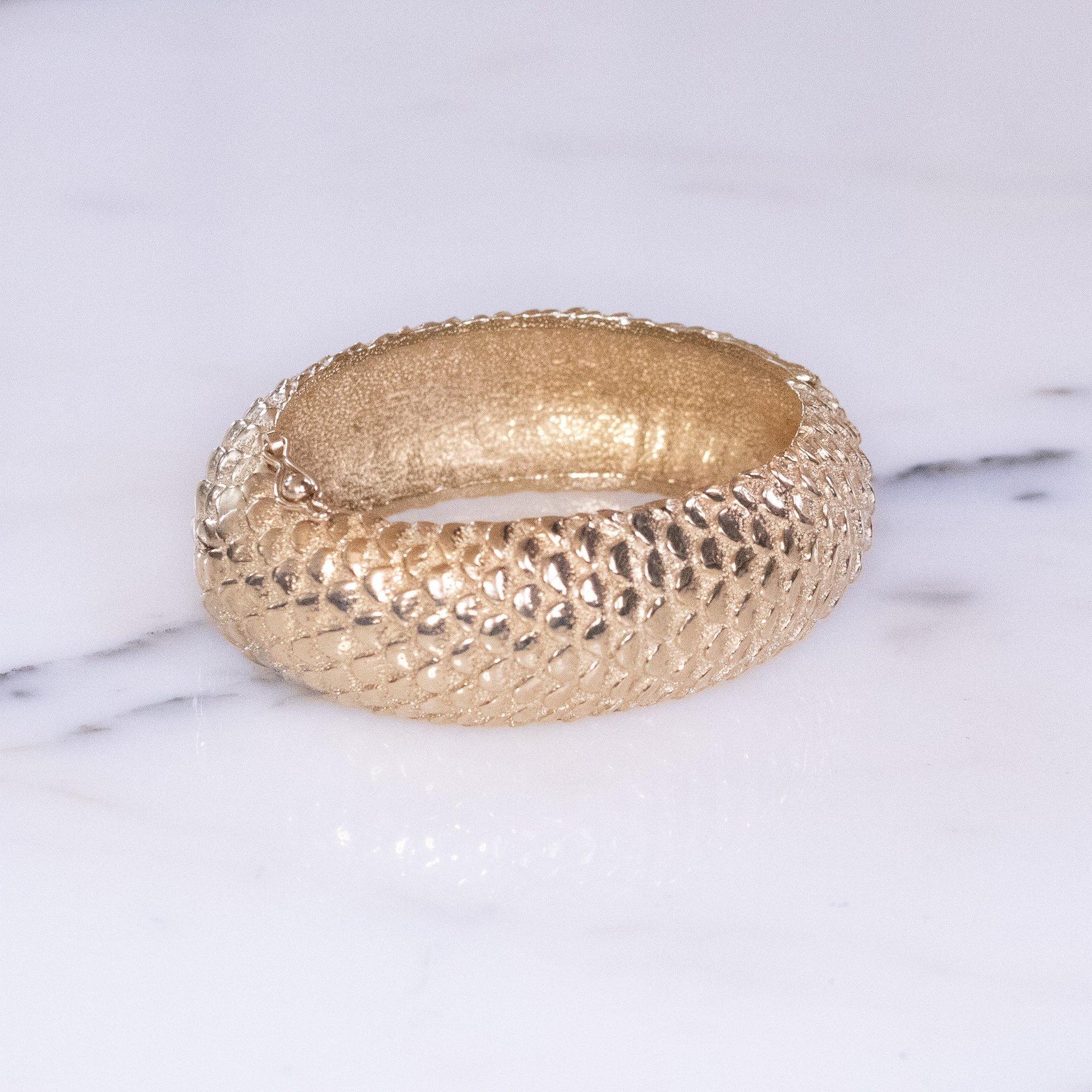Vintage Gold Scale Bangle Bracelet by Vintage Meet Modern - Vintage Meet Modern Vintage Jewelry - Chicago, Illinois - #oldhollywoodglamour #vintagemeetmodern #designervintage #jewelrybox #antiquejewelry #vintagejewelry