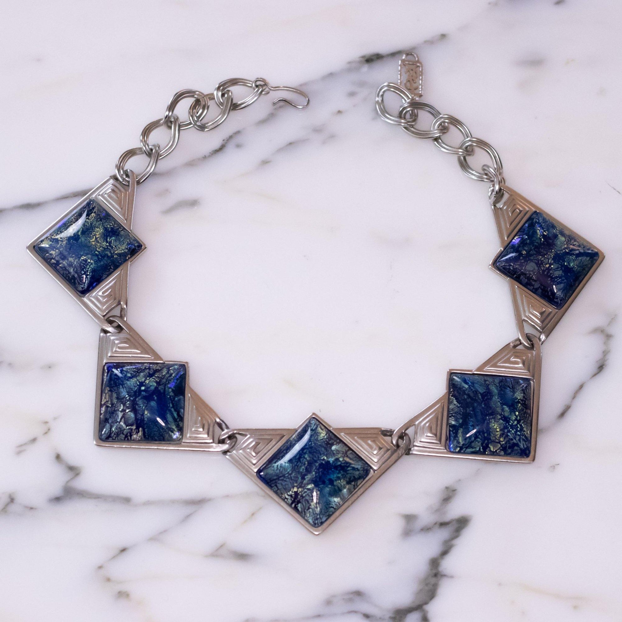 YSL Dichroic Blue Glass Necklace by YSL - Vintage Meet Modern Vintage Jewelry - Chicago, Illinois - #oldhollywoodglamour #vintagemeetmodern #designervintage #jewelrybox #antiquejewelry #vintagejewelry