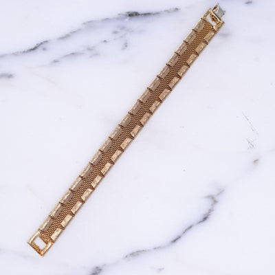 Vintage Mid Century Modern Gold Panel Bracelet with Pink and Green Agate Cabochons by Vintage Meet Modern - Vintage Meet Modern Vintage Jewelry - Chicago, Illinois - #oldhollywoodglamour #vintagemeetmodern #designervintage #jewelrybox #antiquejewelry #vintagejewelry