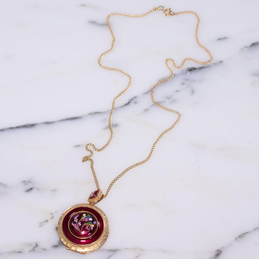 Vintage 1950s Florenza Necklace with Working Red Enamel Locket by Florenza - Vintage Meet Modern Vintage Jewelry - Chicago, Illinois - #oldhollywoodglamour #vintagemeetmodern #designervintage #jewelrybox #antiquejewelry #vintagejewelry
