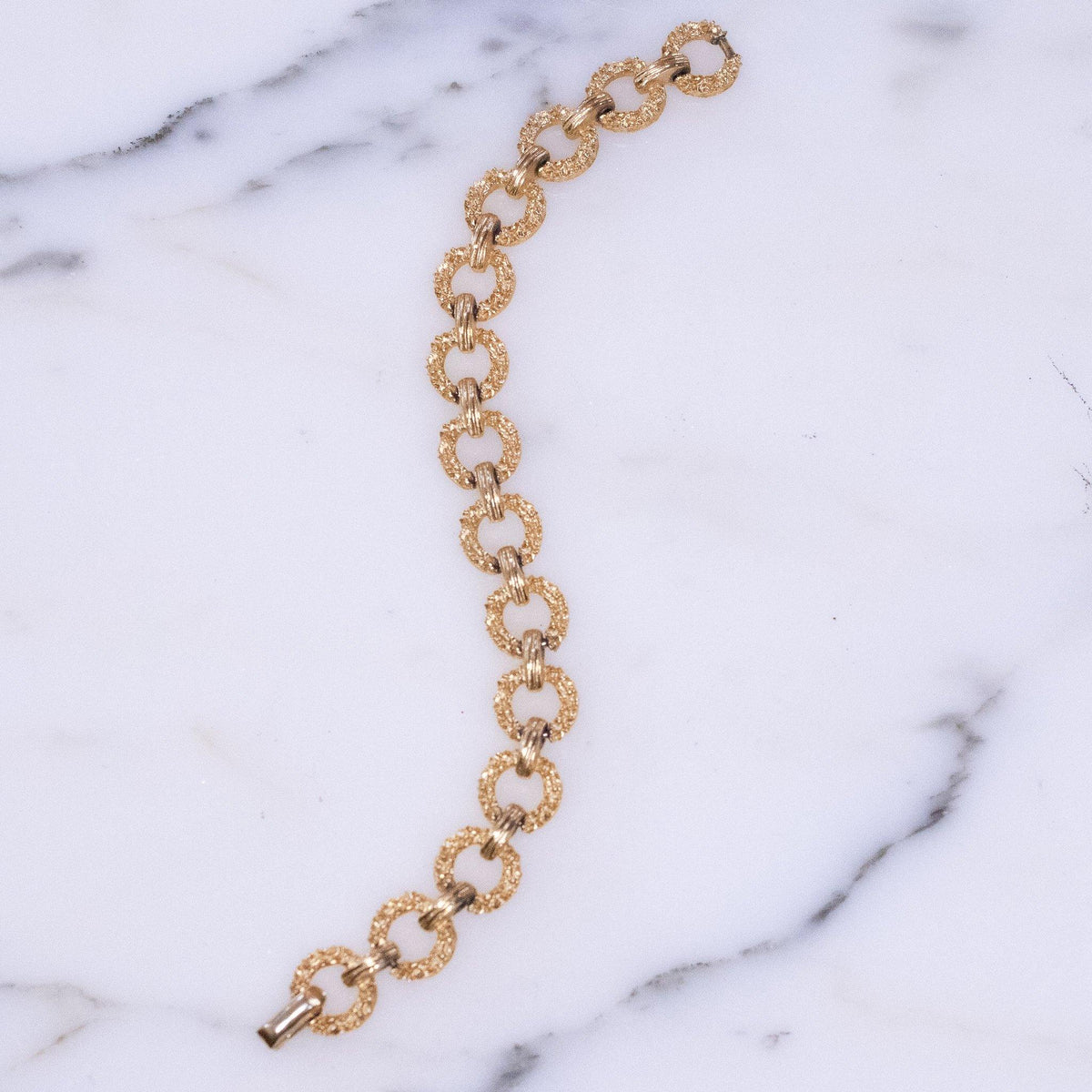 Vintage Crown Trifari Gold Textured Bracelet with Round Links