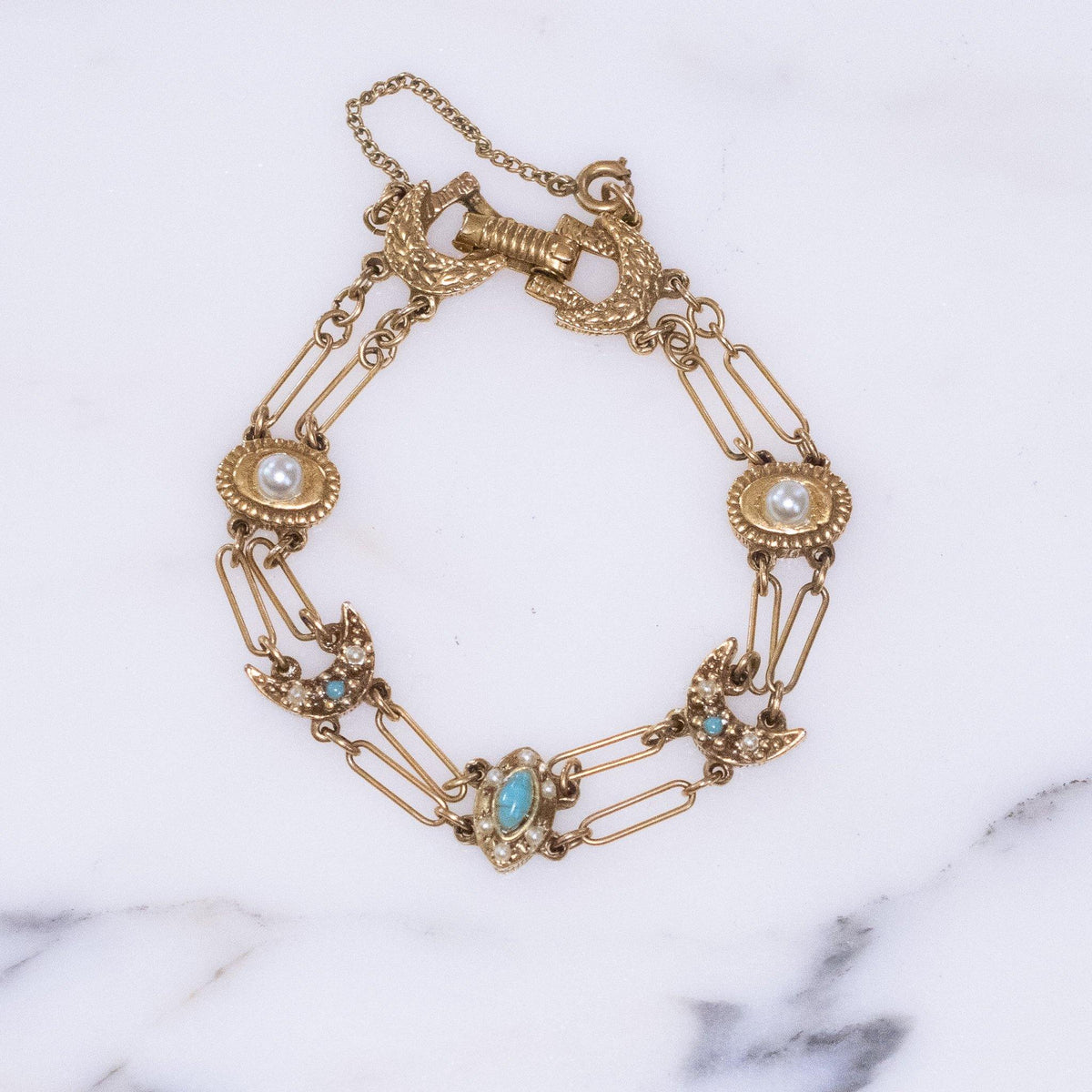 Victorian Revival Slide Bracelet with Gold Paper Clip Style Chain