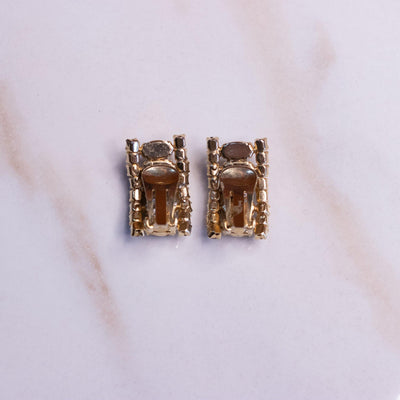 Vintage Champagne and Amber Rhinestones Earrings, Clip On by 1950s - Vintage Meet Modern Vintage Jewelry - Chicago, Illinois - #oldhollywoodglamour #vintagemeetmodern #designervintage #jewelrybox #antiquejewelry #vintagejewelry