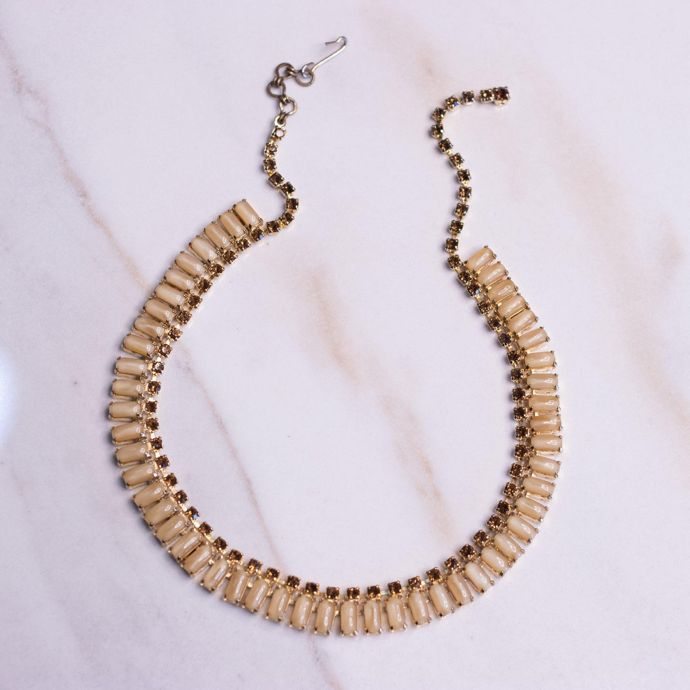 Vintage Champagne and Amber Cognac Topaz Rhinestone Necklace