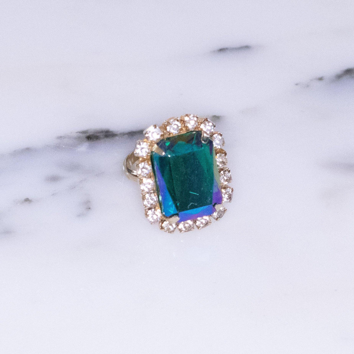 Vintage Aqua Aurora Borealis and Rhinestone Statement Ring