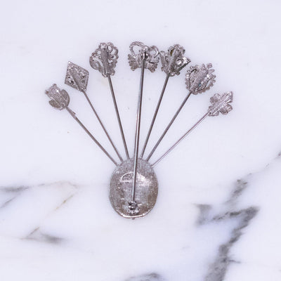 Vintage Silver Cameo Stick Pin Brooch with Rhinestones and Colorful Lucite Cabochons by Vintage Meet Modern - Vintage Meet Modern Vintage Jewelry - Chicago, Illinois - #oldhollywoodglamour #vintagemeetmodern #designervintage #jewelrybox #antiquejewelry #vintagejewelry