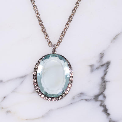 Vintage Aqua Crystal Medallion Pendant by Vintage Meet Modern - Vintage Meet Modern Vintage Jewelry - Chicago, Illinois - #oldhollywoodglamour #vintagemeetmodern #designervintage #jewelrybox #antiquejewelry #vintagejewelry