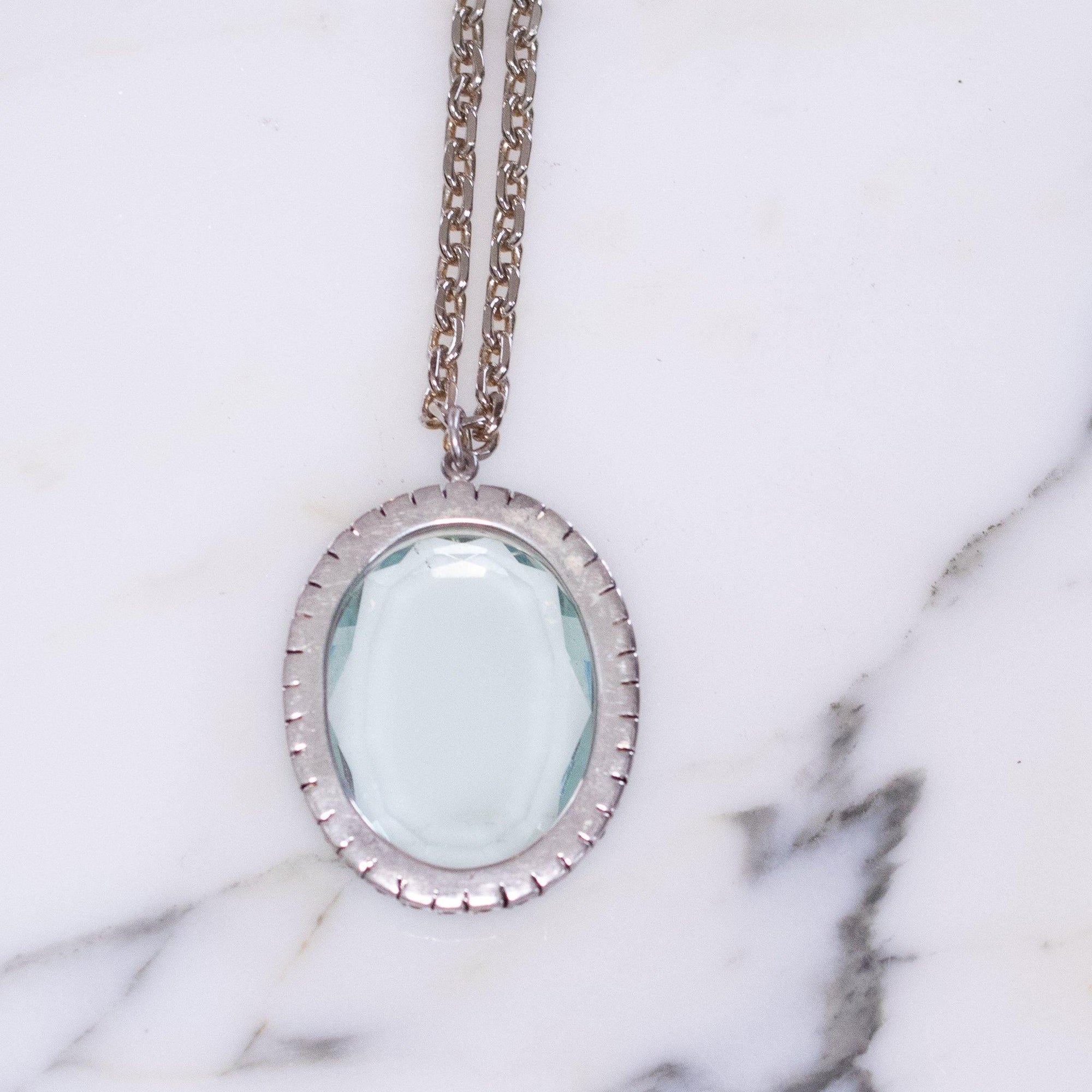 Vintage Aqua Crystal Medallion Pendant by Vintage Meet Modern - Vintage Meet Modern Vintage Jewelry - Chicago, Illinois - #oldhollywoodglamour #vintagemeetmodern #designervintage #jewelrybox #antiquejewelry #vintagejewelry