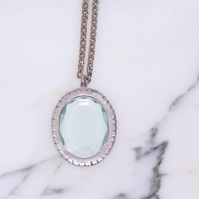 Vintage Aqua Crystal Medallion Pendant by Vintage Meet Modern - Vintage Meet Modern Vintage Jewelry - Chicago, Illinois - #oldhollywoodglamour #vintagemeetmodern #designervintage #jewelrybox #antiquejewelry #vintagejewelry