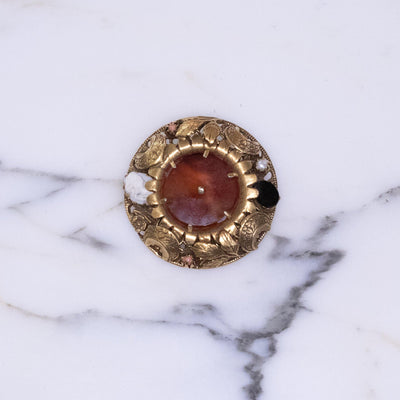 Vintage Victorian Revival Medallion Brooch with Tortoise Glass, Cameo, Black Glass by Vintage Meet Modern - Vintage Meet Modern Vintage Jewelry - Chicago, Illinois - #oldhollywoodglamour #vintagemeetmodern #designervintage #jewelrybox #antiquejewelry #vintagejewelry