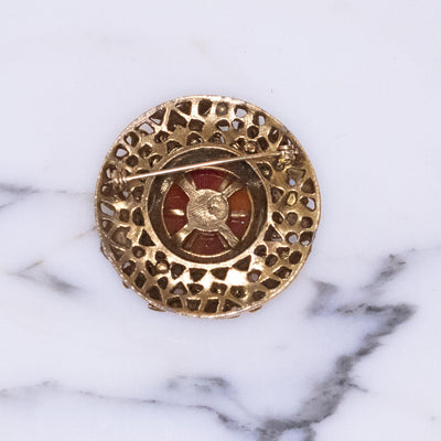 Vintage Victorian Revival Medallion Brooch with Tortoise Glass, Cameo, Black Glass by Vintage Meet Modern - Vintage Meet Modern Vintage Jewelry - Chicago, Illinois - #oldhollywoodglamour #vintagemeetmodern #designervintage #jewelrybox #antiquejewelry #vintagejewelry