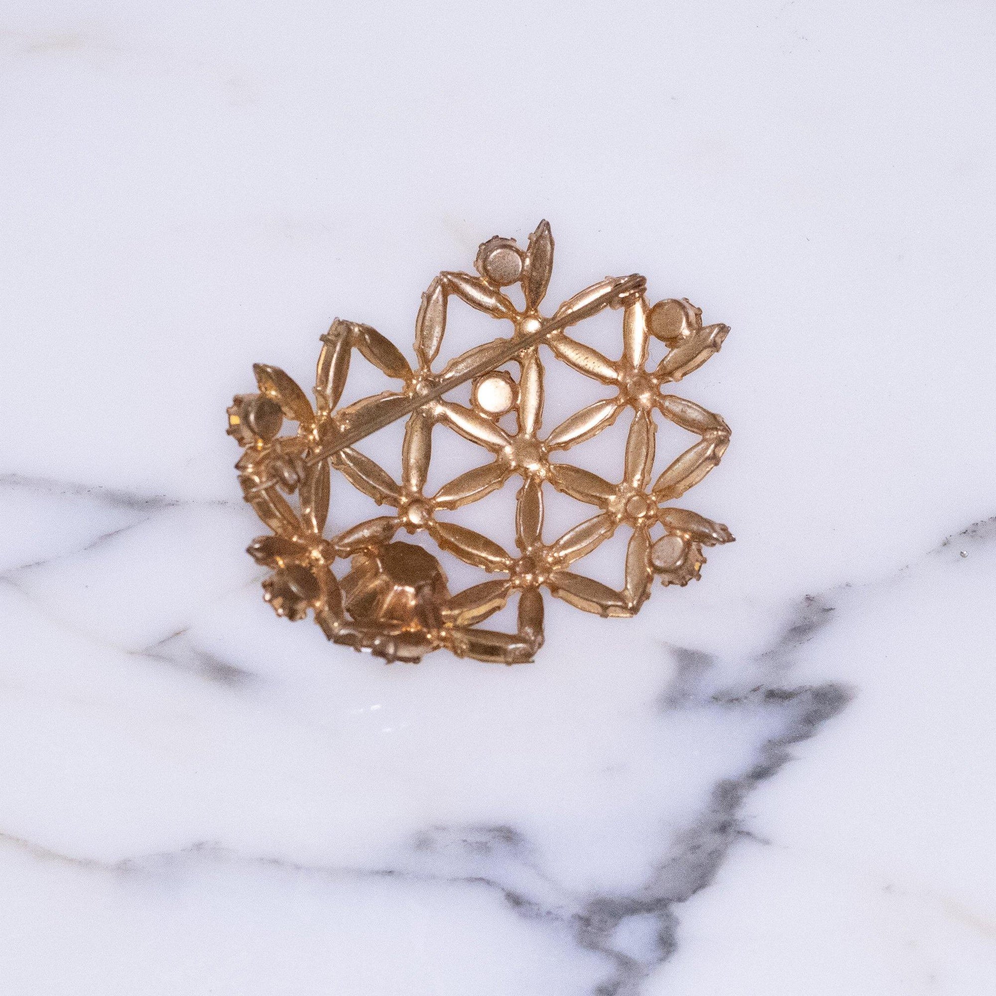 Vintage Made in Austria Champagne Rhinestone Brooch with Lattice Design by Austria - Vintage Meet Modern Vintage Jewelry - Chicago, Illinois - #oldhollywoodglamour #vintagemeetmodern #designervintage #jewelrybox #antiquejewelry #vintagejewelry