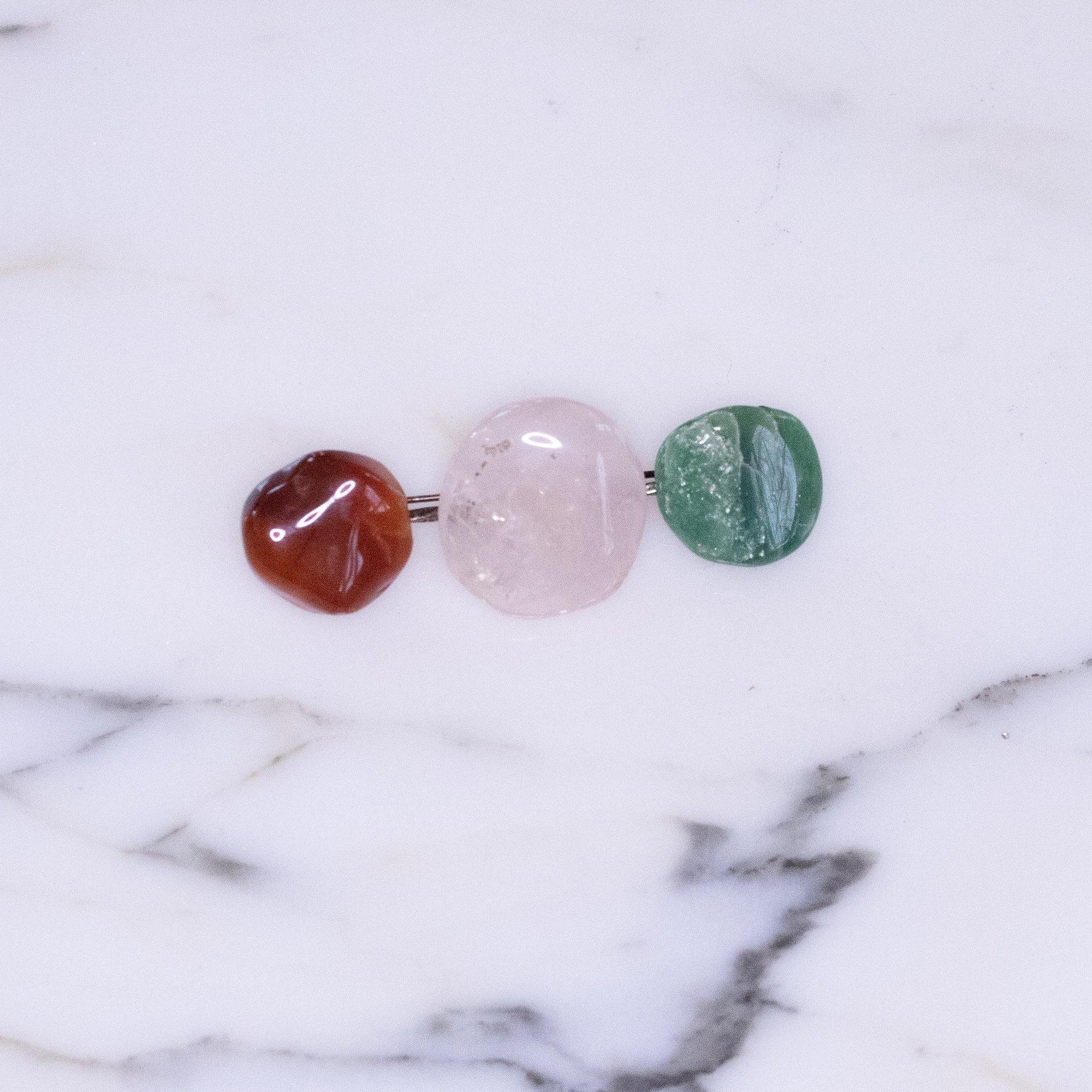 Vintage Rose Quartz, Jade, and Agate Stick Pin by Vintage Meet Modern - Vintage Meet Modern Vintage Jewelry - Chicago, Illinois - #oldhollywoodglamour #vintagemeetmodern #designervintage #jewelrybox #antiquejewelry #vintagejewelry