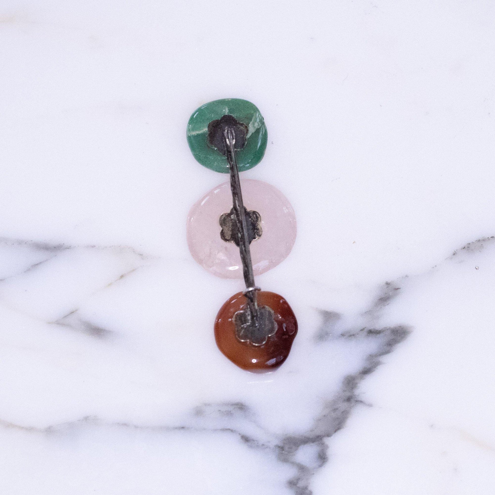 Vintage Rose Quartz, Jade, and Agate Stick Pin by Vintage Meet Modern - Vintage Meet Modern Vintage Jewelry - Chicago, Illinois - #oldhollywoodglamour #vintagemeetmodern #designervintage #jewelrybox #antiquejewelry #vintagejewelry