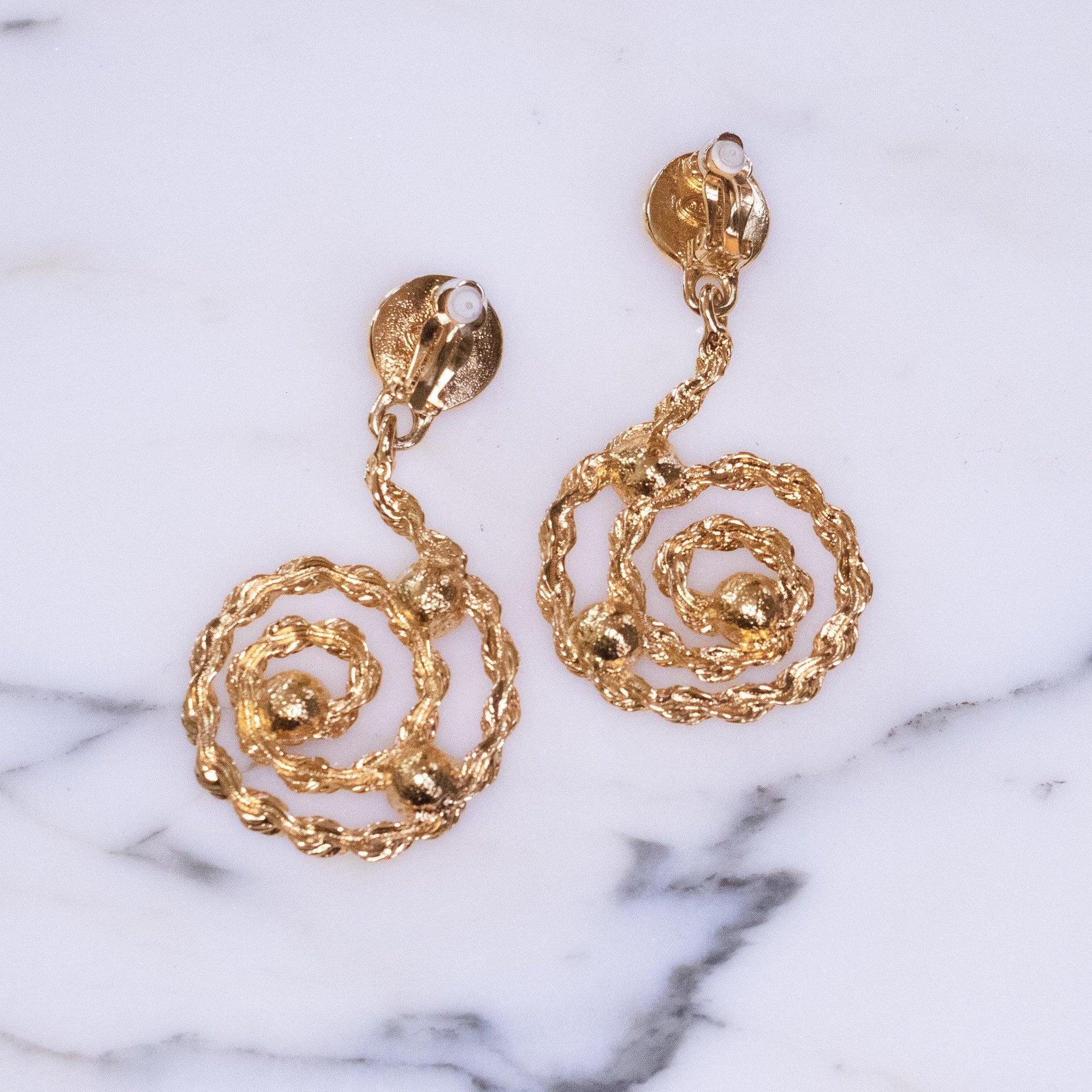 Vintage Avon Gold Scroll Statement Earrings with Carnelian Lucite Cabochons by Avon - Vintage Meet Modern Vintage Jewelry - Chicago, Illinois - #oldhollywoodglamour #vintagemeetmodern #designervintage #jewelrybox #antiquejewelry #vintagejewelry