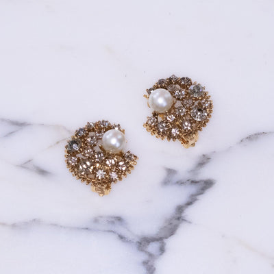 Vintage Crescent Smoke Rhinestone and Faux Pearl Statement Earrings by Vintage Meet Modern - Vintage Meet Modern Vintage Jewelry - Chicago, Illinois - #oldhollywoodglamour #vintagemeetmodern #designervintage #jewelrybox #antiquejewelry #vintagejewelry
