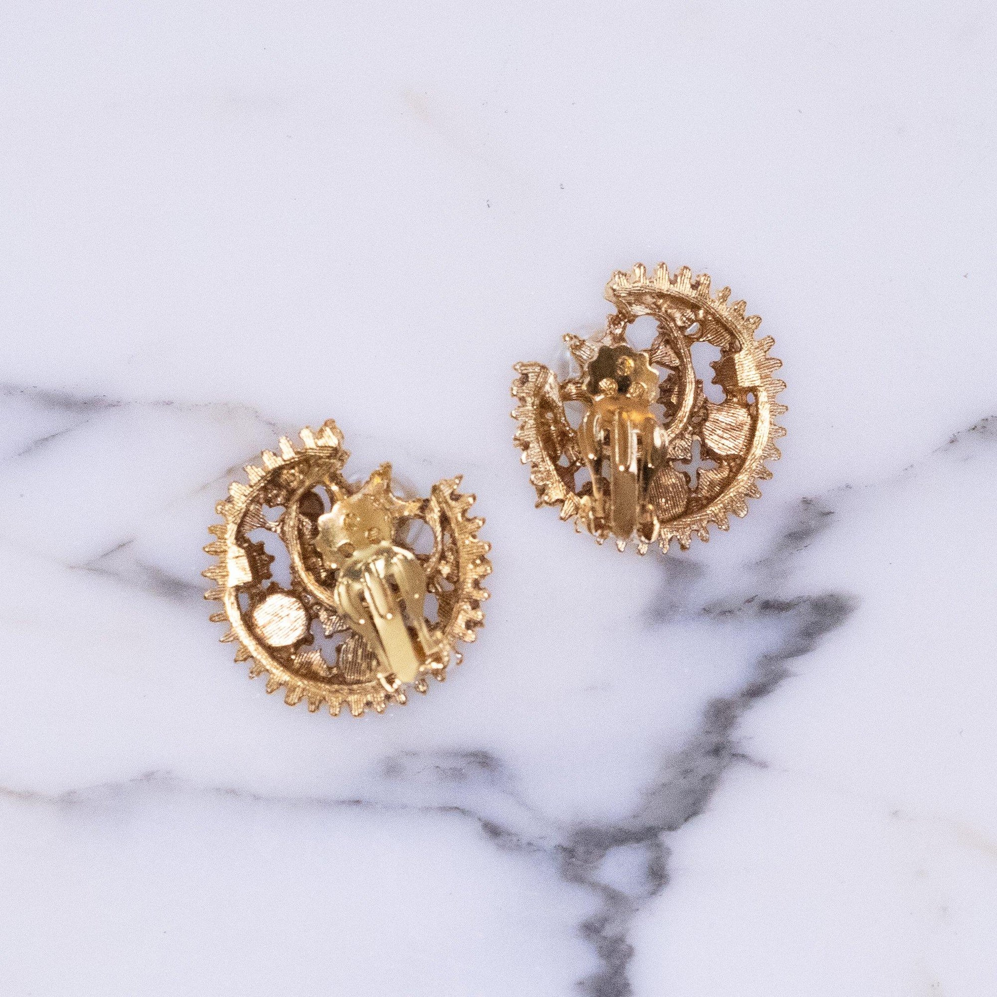 Vintage Crescent Smoke Rhinestone and Faux Pearl Statement Earrings by Vintage Meet Modern - Vintage Meet Modern Vintage Jewelry - Chicago, Illinois - #oldhollywoodglamour #vintagemeetmodern #designervintage #jewelrybox #antiquejewelry #vintagejewelry