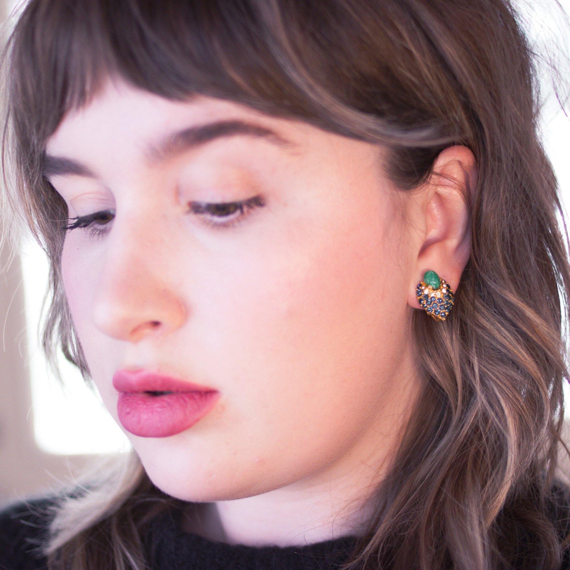 Vintage Faux Jade, Sapphire Crystal and Diamante Earrings by Vintage Meet Modern - Vintage Meet Modern Vintage Jewelry - Chicago, Illinois - #oldhollywoodglamour #vintagemeetmodern #designervintage #jewelrybox #antiquejewelry #vintagejewelry