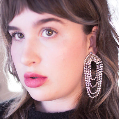 1960s Looped Waterfall Style Diamante Crystal Statement Earrings by Vintage Meet Modern - Vintage Meet Modern Vintage Jewelry - Chicago, Illinois - #oldhollywoodglamour #vintagemeetmodern #designervintage #jewelrybox #antiquejewelry #vintagejewelry