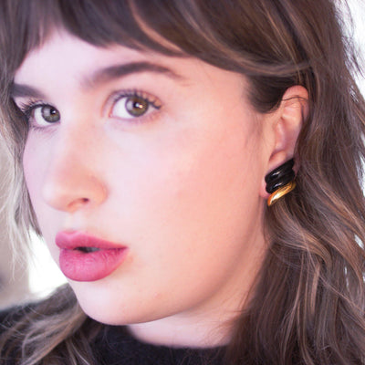 Monet Retro Black and Gold Modernist Style Earrings by Monet - Vintage Meet Modern Vintage Jewelry - Chicago, Illinois - #oldhollywoodglamour #vintagemeetmodern #designervintage #jewelrybox #antiquejewelry #vintagejewelry
