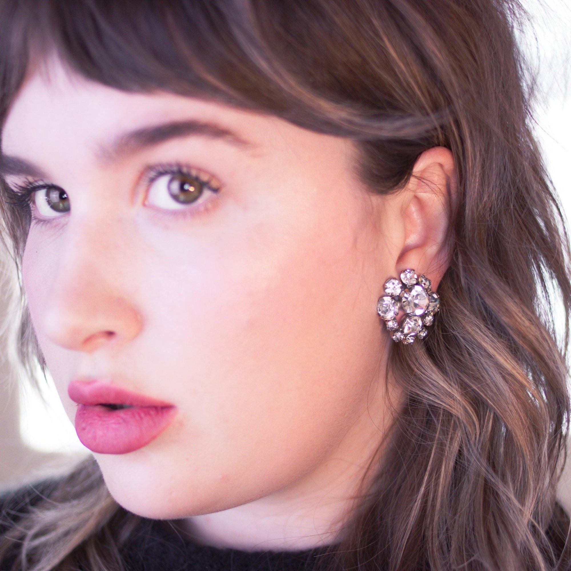 Vintage Art Deco Diamante Crystal Rhinestone Earrings, Silver Tone Setting, Clip-on by Art Deco Style - Vintage Meet Modern Vintage Jewelry - Chicago, Illinois - #oldhollywoodglamour #vintagemeetmodern #designervintage #jewelrybox #antiquejewelry #vintagejewelry