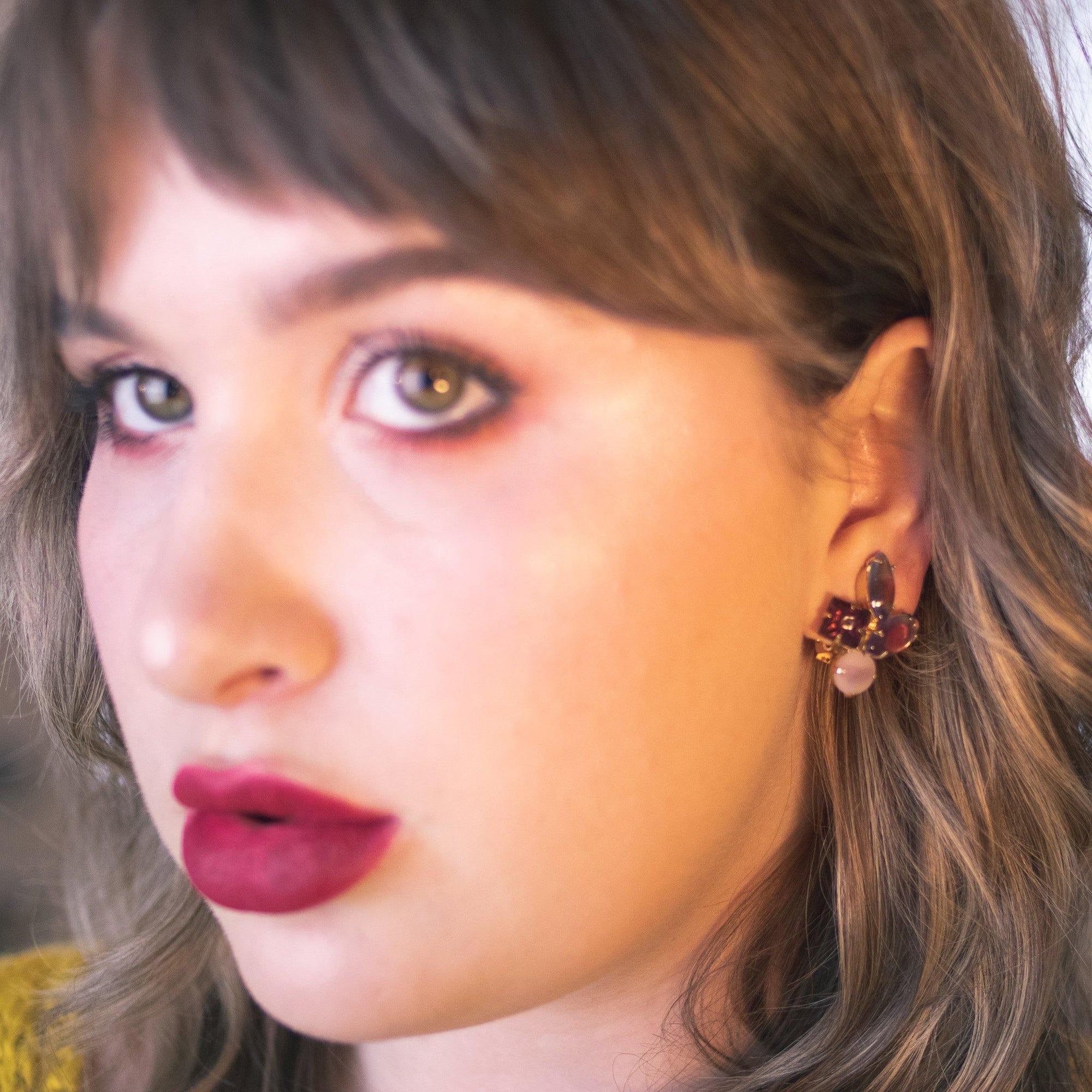 Vintage Pink and Purple Rhinestone Statement Earrings by 1950s - Vintage Meet Modern Vintage Jewelry - Chicago, Illinois - #oldhollywoodglamour #vintagemeetmodern #designervintage #jewelrybox #antiquejewelry #vintagejewelry