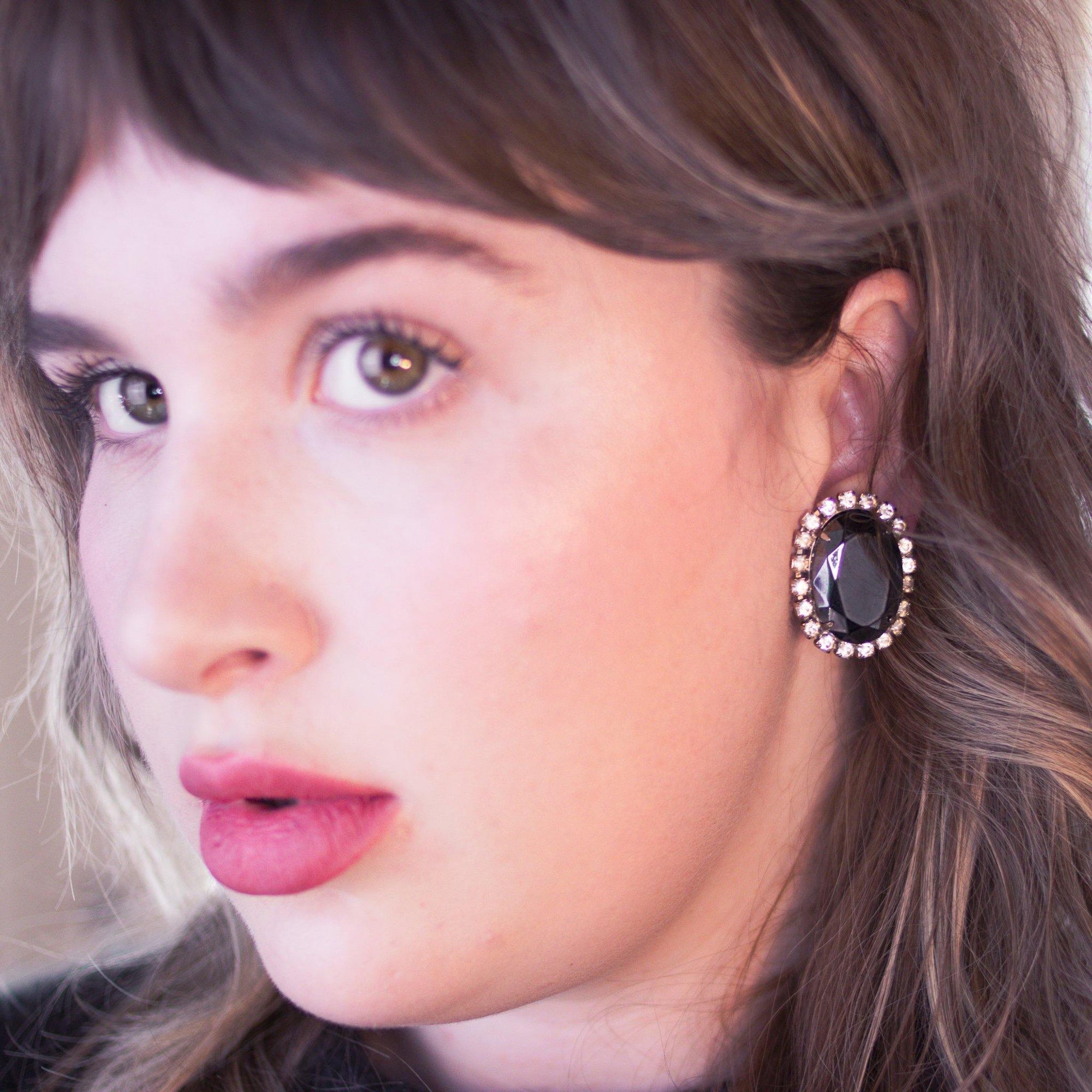 Vintage Hematite and Diamante Statement Earrings by Vintage Meet Modern - Vintage Meet Modern Vintage Jewelry - Chicago, Illinois - #oldhollywoodglamour #vintagemeetmodern #designervintage #jewelrybox #antiquejewelry #vintagejewelry