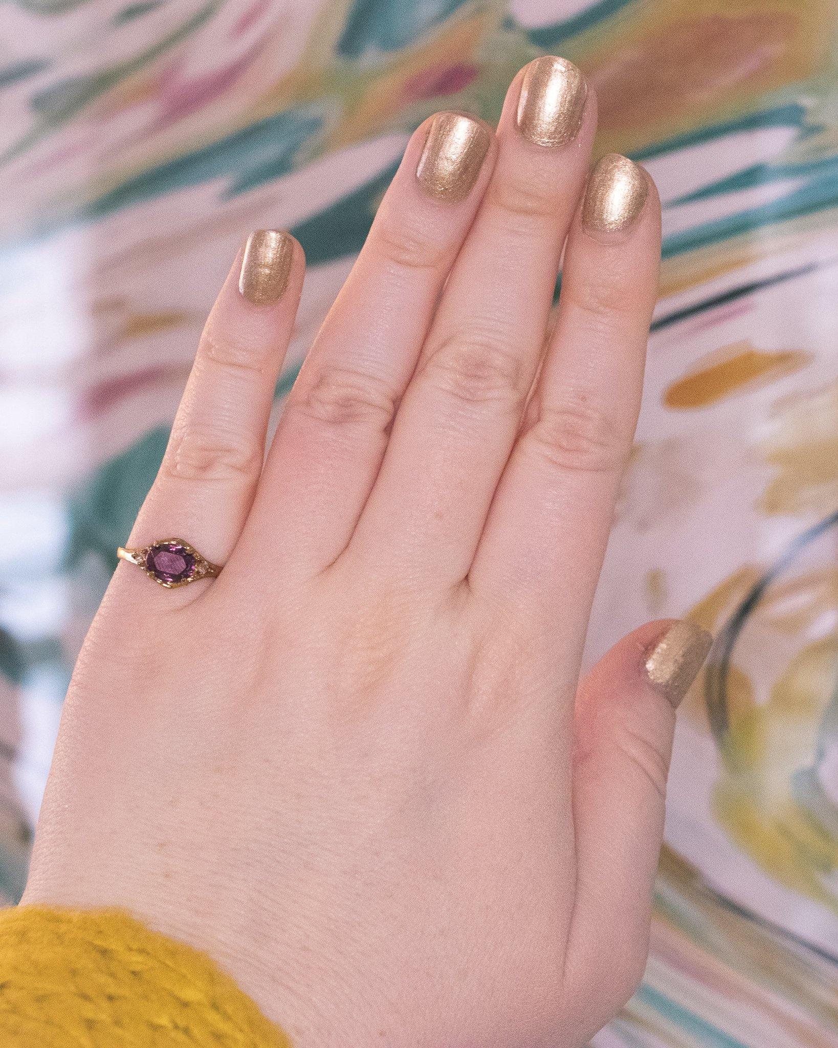 Amethyst Crystal, East/West Oval Setting, Diamante Crystal Accents by Vintage Meet Modern - Vintage Meet Modern Vintage Jewelry - Chicago, Illinois - #oldhollywoodglamour #vintagemeetmodern #designervintage #jewelrybox #antiquejewelry #vintagejewelry