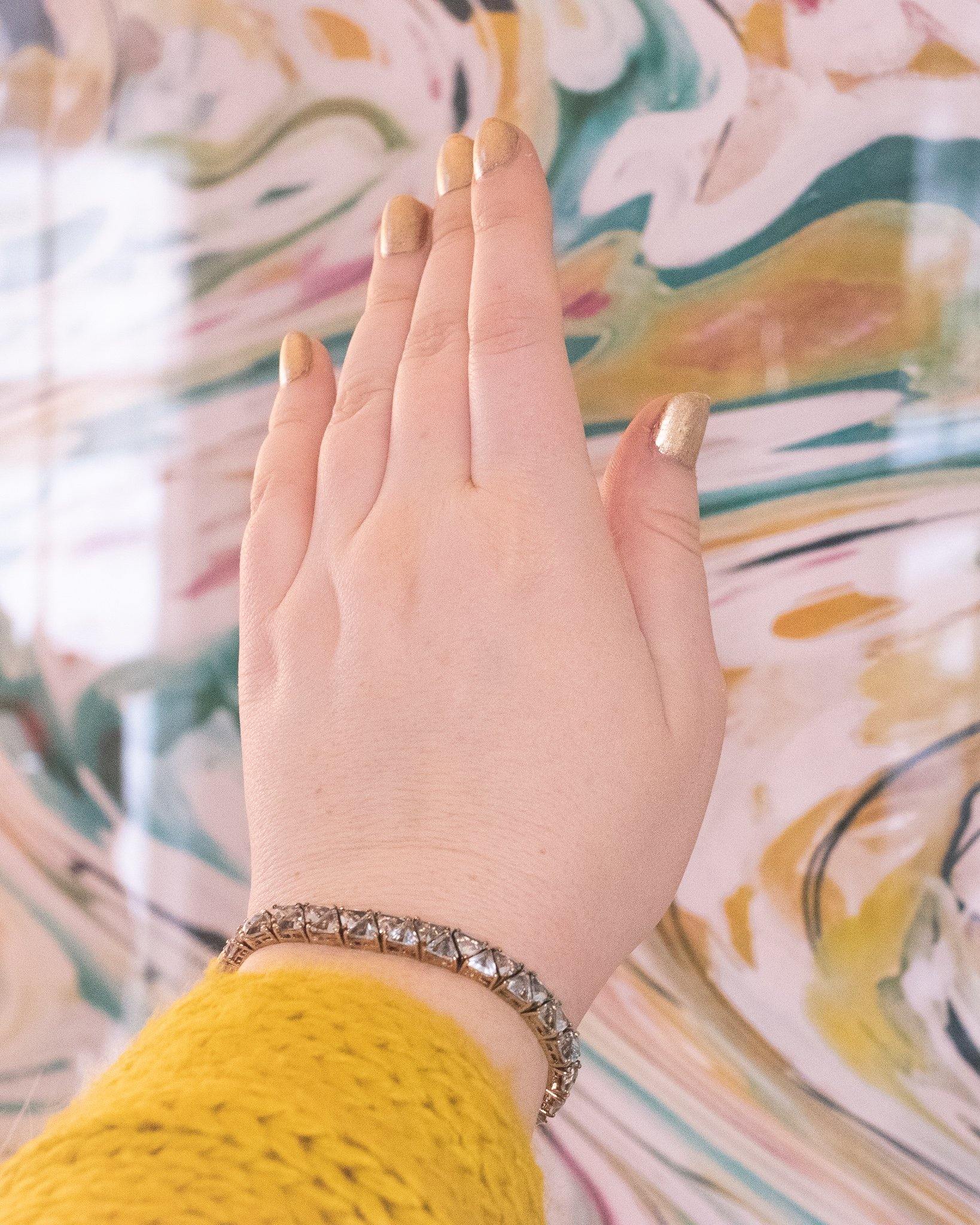 Vintage Suzanne Somers  Blue Topaz Trillion CZ Cut 18kt Gold Over Sterling Silver Tennis Bracelet by Suzanne Somers - Vintage Meet Modern Vintage Jewelry - Chicago, Illinois - #oldhollywoodglamour #vintagemeetmodern #designervintage #jewelrybox #antiquejewelry #vintagejewelry