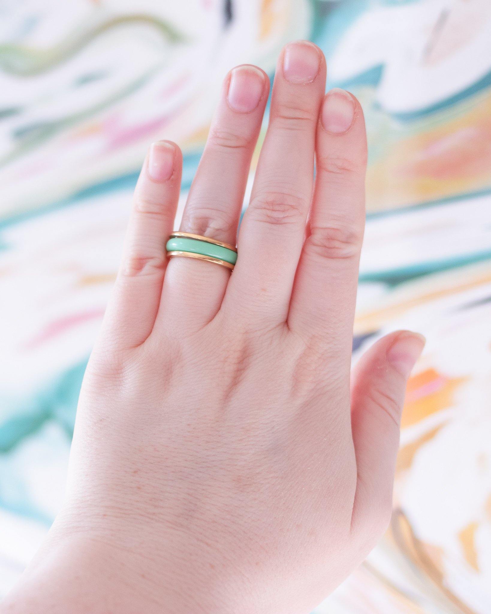 Vintage Avon Interchangeable Band Ring Mint White Peach Yellow with Gold by Avon - Vintage Meet Modern Vintage Jewelry - Chicago, Illinois - #oldhollywoodglamour #vintagemeetmodern #designervintage #jewelrybox #antiquejewelry #vintagejewelry