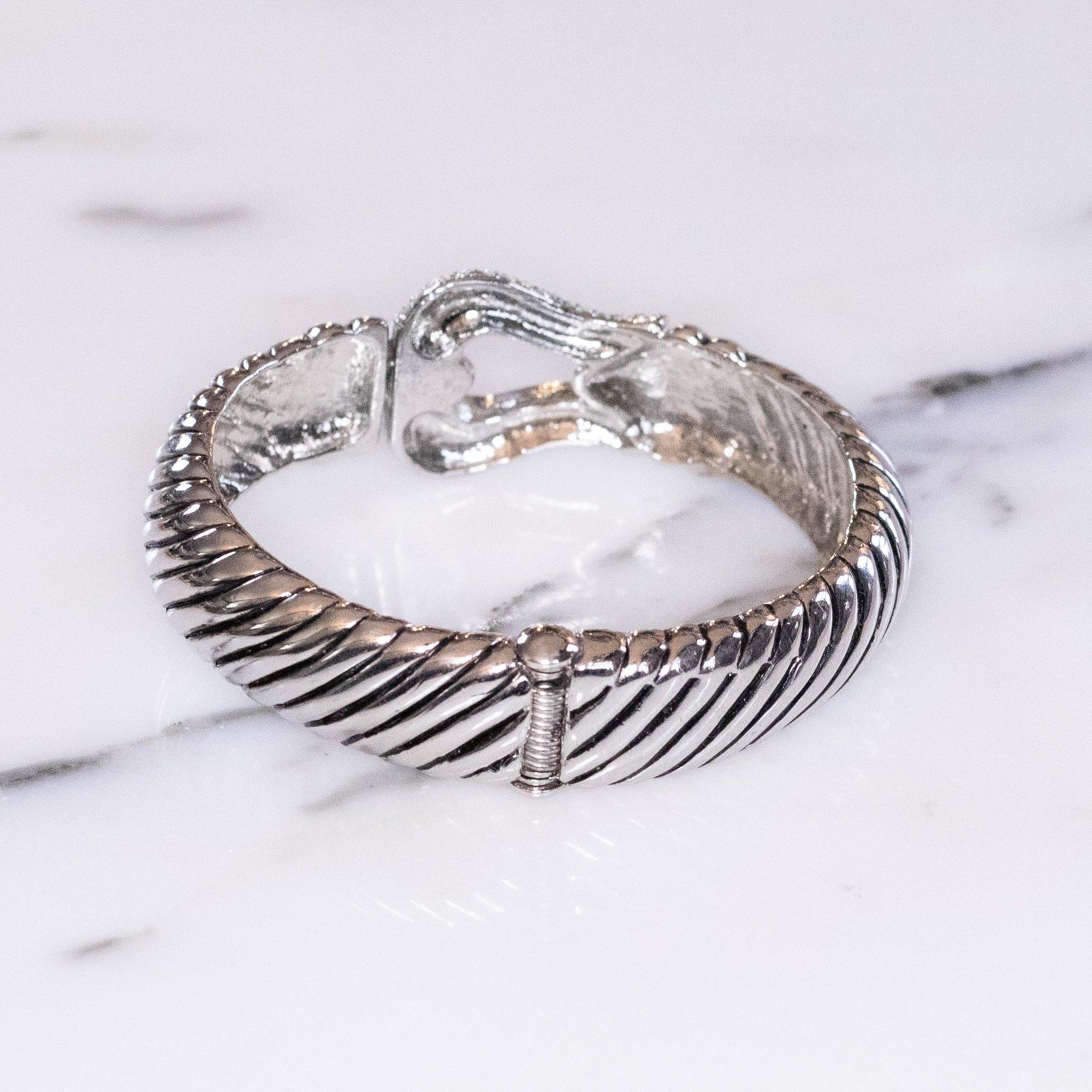 Vintage Cable Buckle Bracelet with Pave Diamante Crystal Clasp by 1990s - Vintage Meet Modern Vintage Jewelry - Chicago, Illinois - #oldhollywoodglamour #vintagemeetmodern #designervintage #jewelrybox #antiquejewelry #vintagejewelry