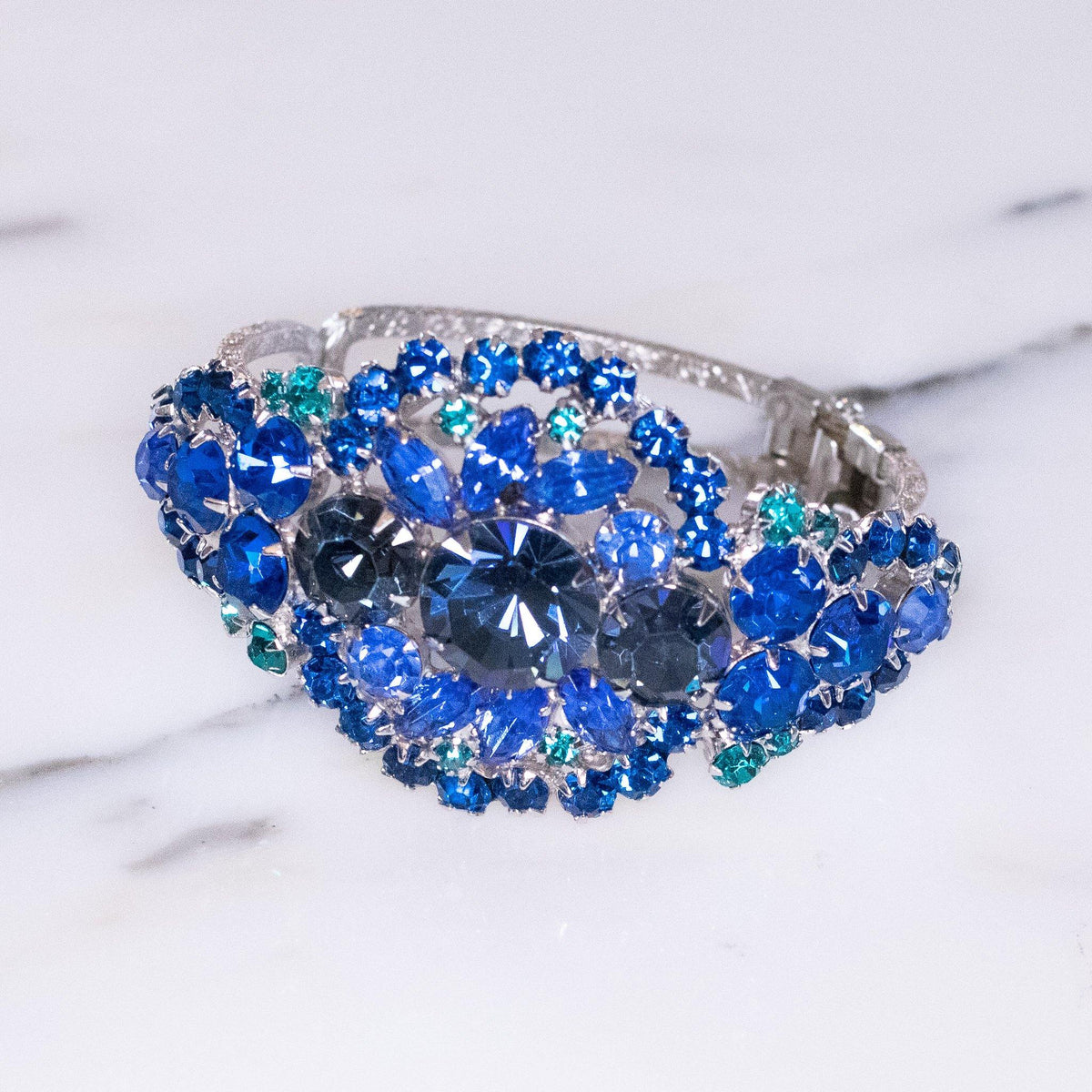 Vintage Juliana Blue Rhinestone Hinged Bracelet