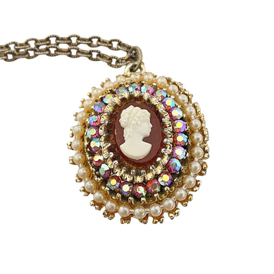 Vintage Cameo and Aurora Borealis Rhinestone Necklace by Unsigned Beauty - Vintage Meet Modern Vintage Jewelry - Chicago, Illinois - #oldhollywoodglamour #vintagemeetmodern #designervintage #jewelrybox #antiquejewelry #vintagejewelry