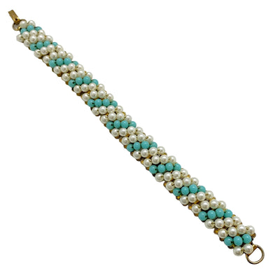 Vintage Turquoise and Pearl Seed Bead Bracelet by Unsigned Beauty - Vintage Meet Modern Vintage Jewelry - Chicago, Illinois - #oldhollywoodglamour #vintagemeetmodern #designervintage #jewelrybox #antiquejewelry #vintagejewelry