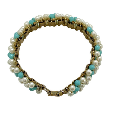 Vintage Turquoise and Pearl Seed Bead Bracelet by Unsigned Beauty - Vintage Meet Modern Vintage Jewelry - Chicago, Illinois - #oldhollywoodglamour #vintagemeetmodern #designervintage #jewelrybox #antiquejewelry #vintagejewelry