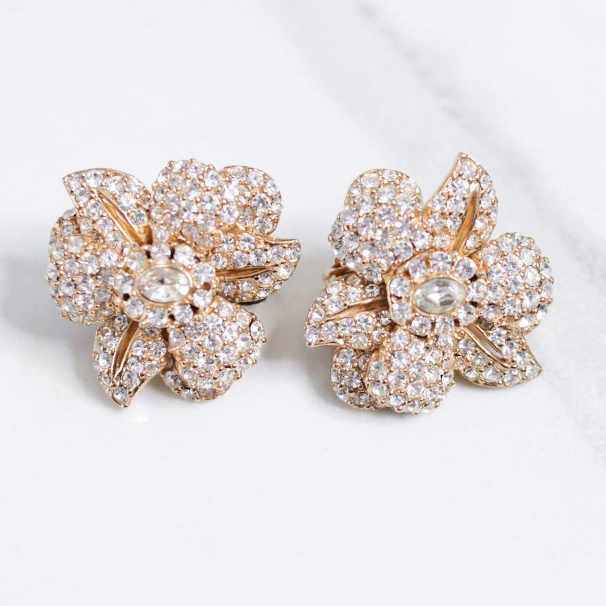 Vintage Ciner Pave Crystal Flower Earrings by Ciner - Vintage Meet Modern Vintage Jewelry - Chicago, Illinois - #oldhollywoodglamour #vintagemeetmodern #designervintage #jewelrybox #antiquejewelry #vintagejewelry