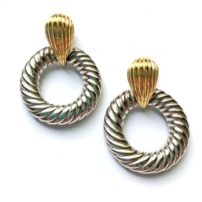 Vintage Gold and Silver Cable Doorknocker Earrings by Unsigned Beauty - Vintage Meet Modern Vintage Jewelry - Chicago, Illinois - #oldhollywoodglamour #vintagemeetmodern #designervintage #jewelrybox #antiquejewelry #vintagejewelry