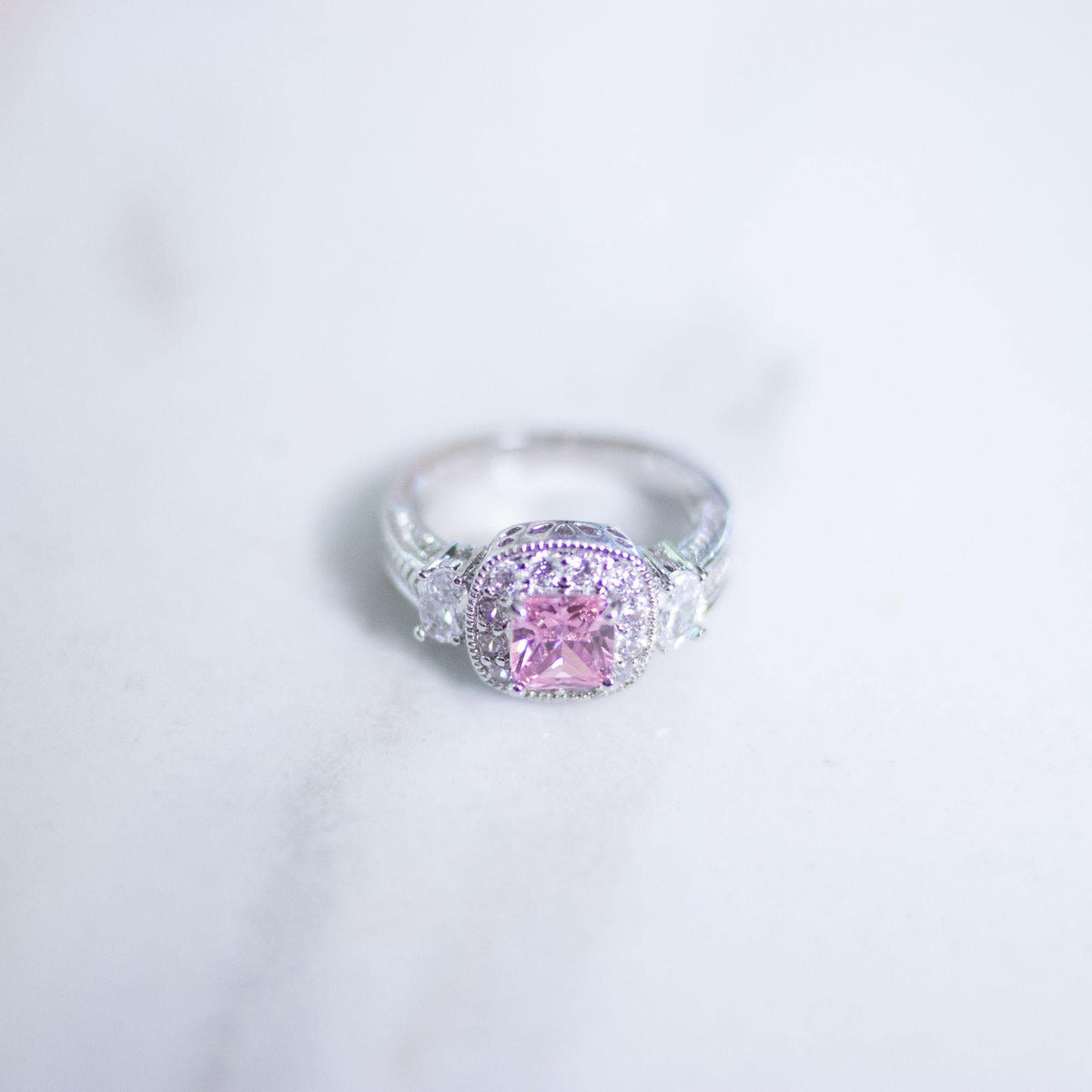 Vintage Art Deco Style Pink Crystal Statement Ring