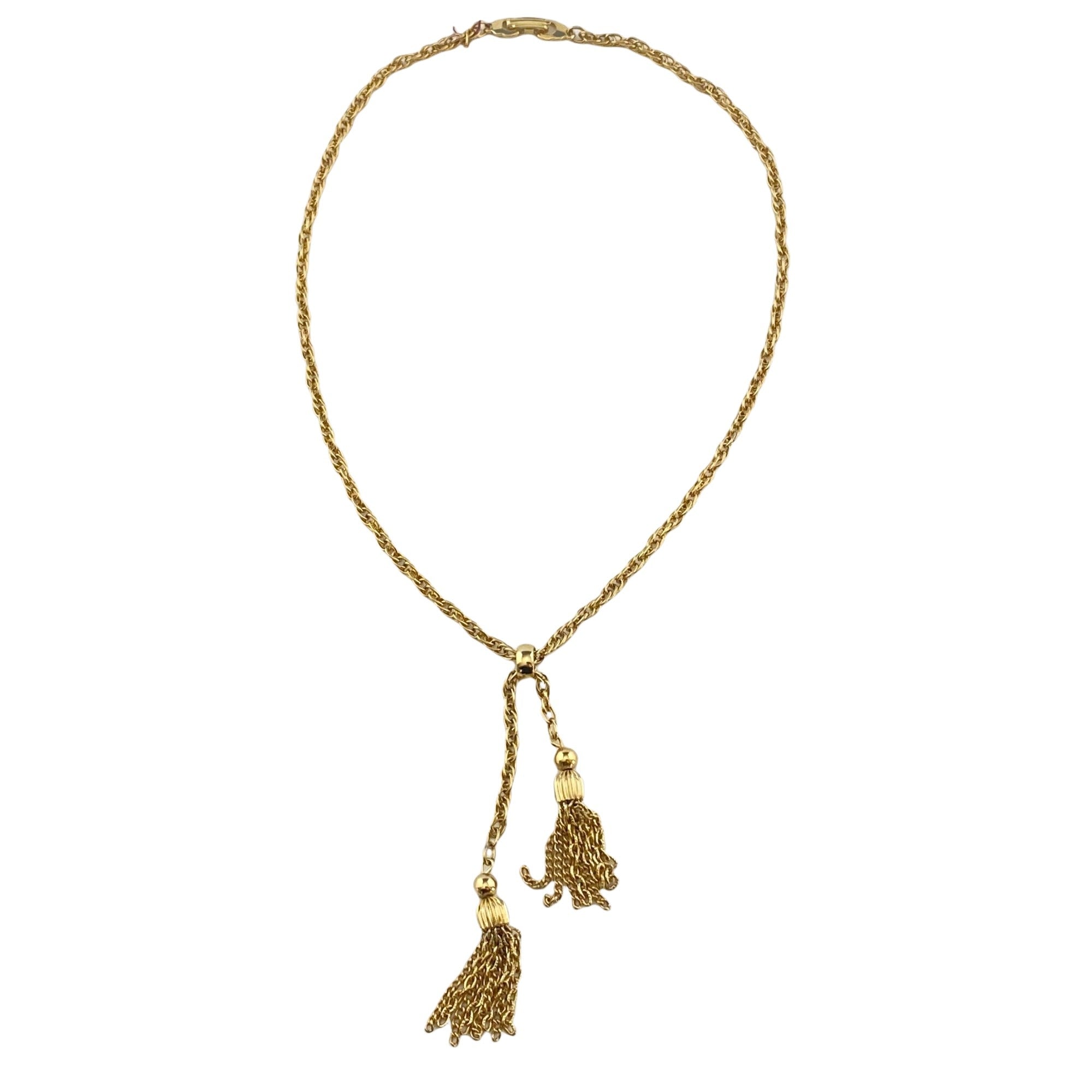 Vintage Petite Gold Tassel Necklace by Unsigned Beauty - Vintage Meet Modern Vintage Jewelry - Chicago, Illinois - #oldhollywoodglamour #vintagemeetmodern #designervintage #jewelrybox #antiquejewelry #vintagejewelry