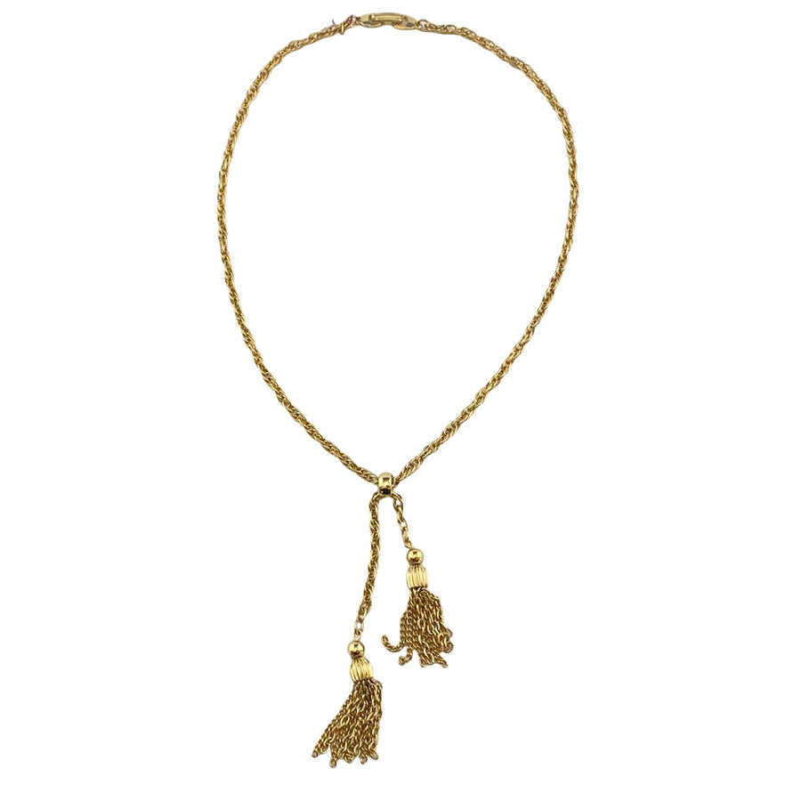 Vintage Petite Gold Tassel Necklace by Unsigned Beauty - Vintage Meet Modern Vintage Jewelry - Chicago, Illinois - #oldhollywoodglamour #vintagemeetmodern #designervintage #jewelrybox #antiquejewelry #vintagejewelry