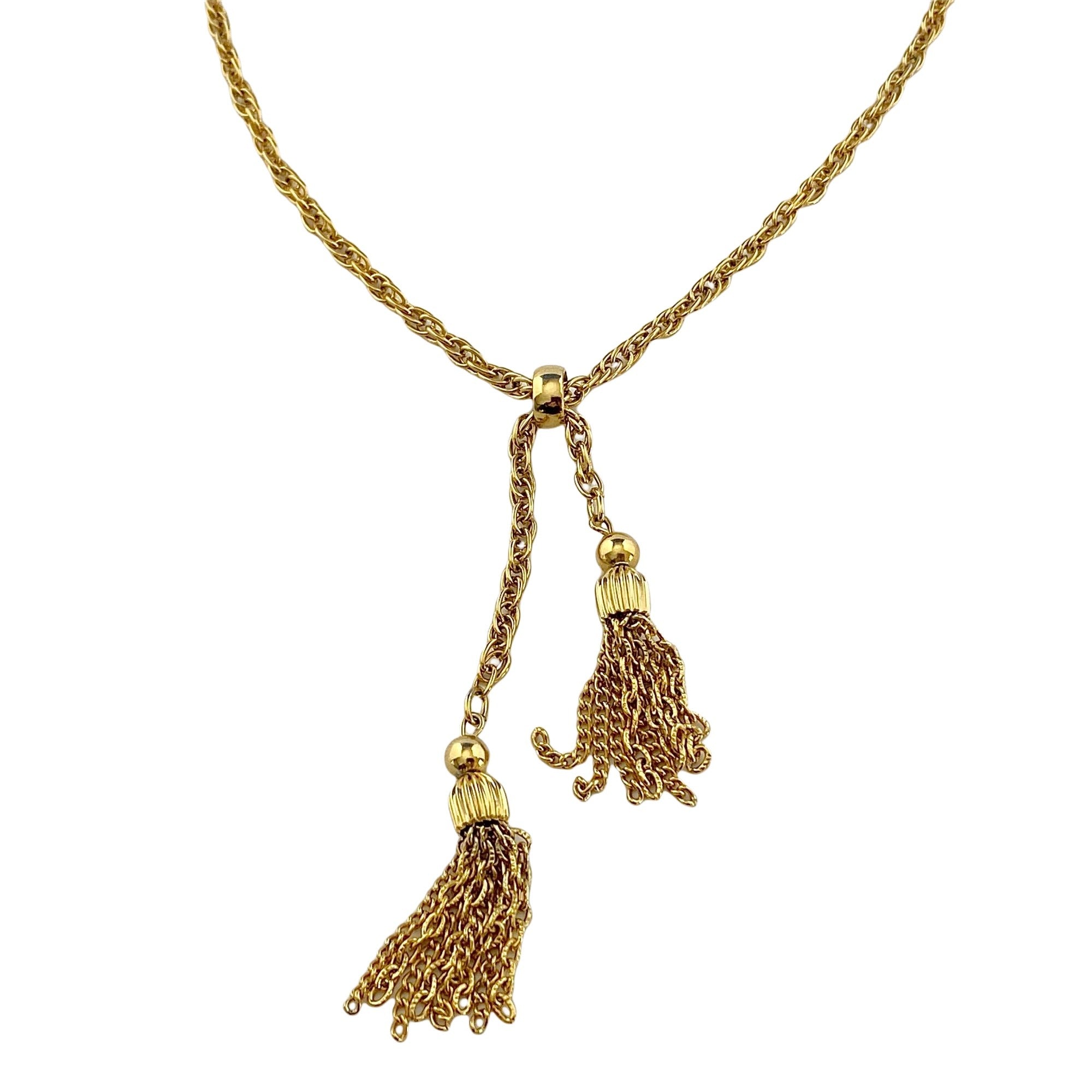 Vintage Petite Gold Tassel Necklace by Unsigned Beauty - Vintage Meet Modern Vintage Jewelry - Chicago, Illinois - #oldhollywoodglamour #vintagemeetmodern #designervintage #jewelrybox #antiquejewelry #vintagejewelry