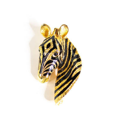 Vintage Gold and Black Zebra Brooch by Unsigned Beauty - Vintage Meet Modern Vintage Jewelry - Chicago, Illinois - #oldhollywoodglamour #vintagemeetmodern #designervintage #jewelrybox #antiquejewelry #vintagejewelry