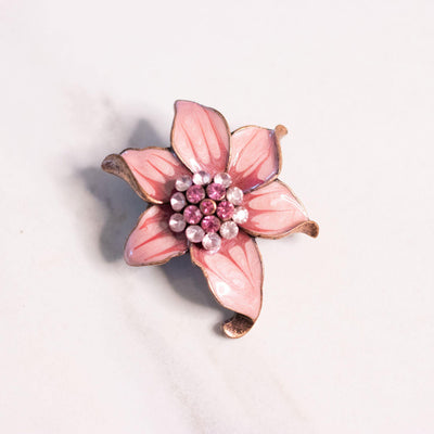 Vintage Pink Rhinestone Lily Brooch by Unsigned Beauty - Vintage Meet Modern Vintage Jewelry - Chicago, Illinois - #oldhollywoodglamour #vintagemeetmodern #designervintage #jewelrybox #antiquejewelry #vintagejewelry