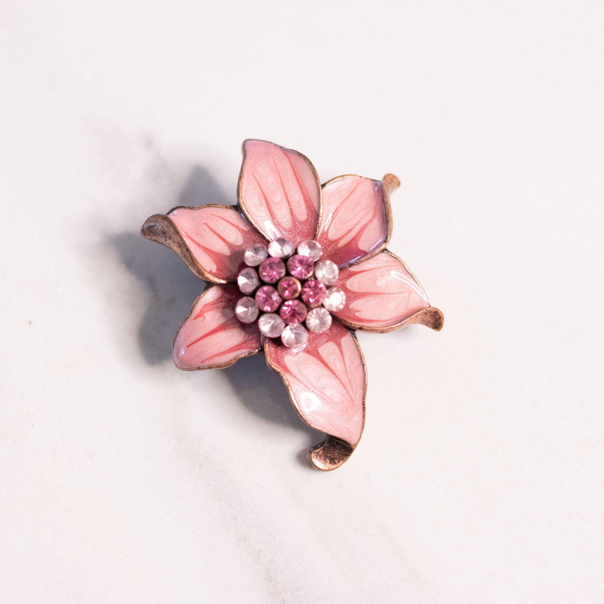 Vintage Pink Rhinestone Lily Brooch