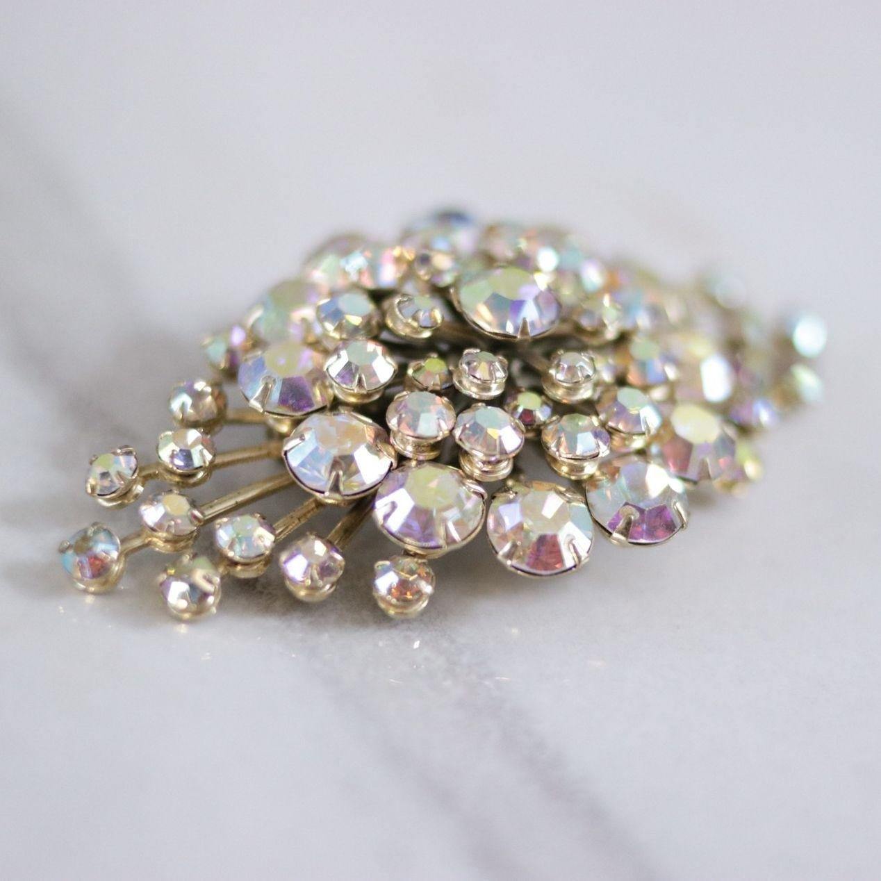 Vintage Judy Lee Sparkly Aurora Borealis Rhinestone Spray Style Brooch by Unsigned Judy Lee - Vintage Meet Modern Vintage Jewelry - Chicago, Illinois - #oldhollywoodglamour #vintagemeetmodern #designervintage #jewelrybox #antiquejewelry #vintagejewelry