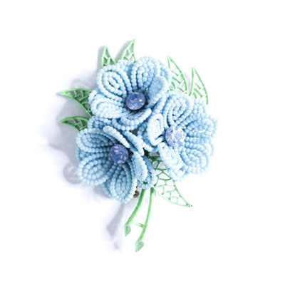 Vintage Blue Wired Beaded Flower Brooch by Unsigned Beauty - Vintage Meet Modern Vintage Jewelry - Chicago, Illinois - #oldhollywoodglamour #vintagemeetmodern #designervintage #jewelrybox #antiquejewelry #vintagejewelry