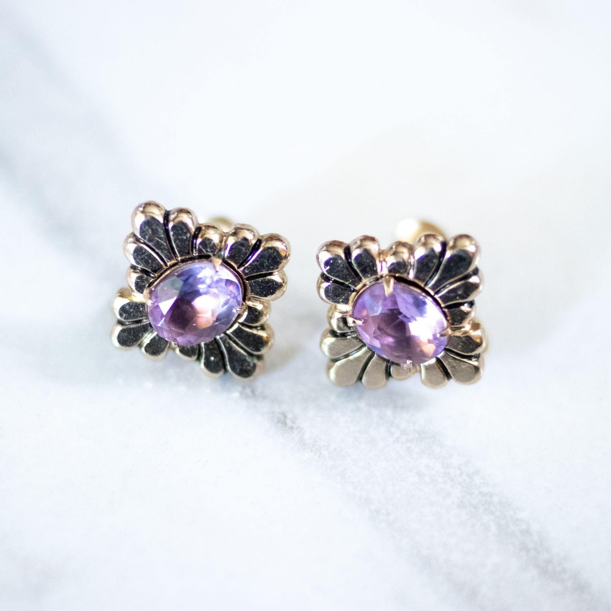 Vintage 1940s Coro Purple Crystal and Gold Earrings by Coro - Vintage Meet Modern Vintage Jewelry - Chicago, Illinois - #oldhollywoodglamour #vintagemeetmodern #designervintage #jewelrybox #antiquejewelry #vintagejewelry