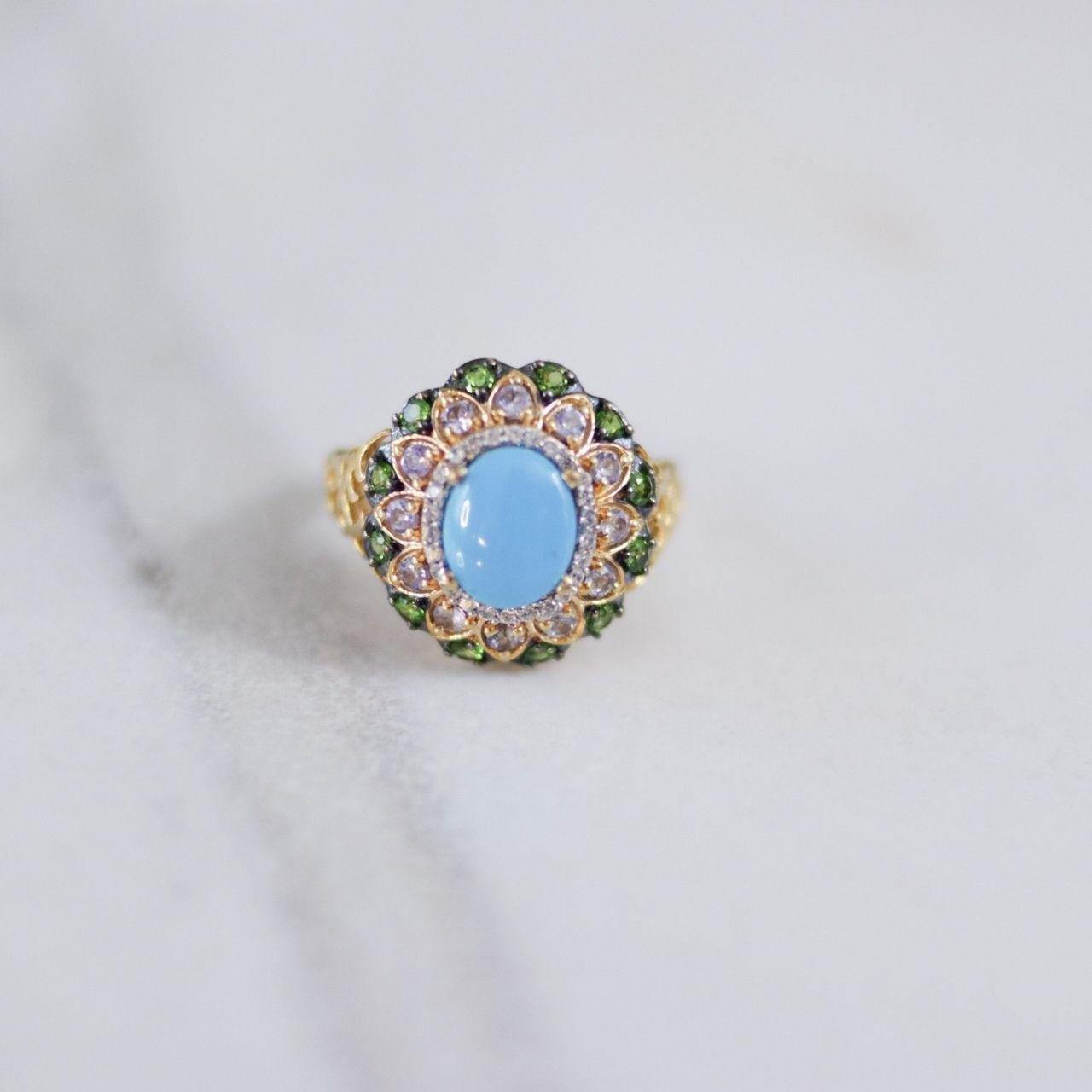 Vintage Turquoise, Tanzanite and Green Tourmaline Statement Ring by Unsigned Beauty - Vintage Meet Modern Vintage Jewelry - Chicago, Illinois - #oldhollywoodglamour #vintagemeetmodern #designervintage #jewelrybox #antiquejewelry #vintagejewelry